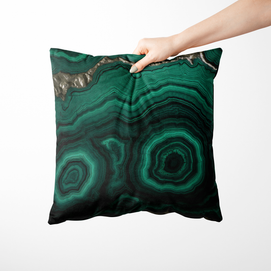 マラカイト天然石柄クッション-Deep Green Malachite【IIRIDO (イリド)- 石のない石屋】