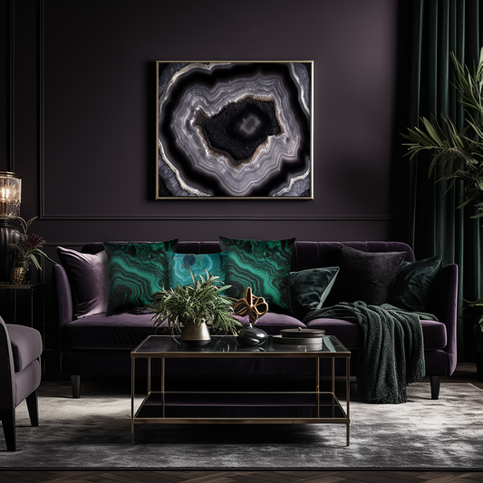 マラカイト天然石柄クッション-Teal Green Malachite【IIRIDO (イリド)- 石のない石屋】