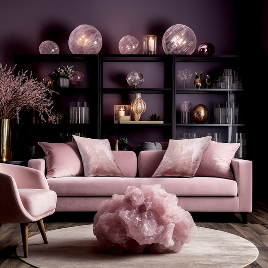 ローズクォーツ天然石柄クッション-Light Pink Rose Quarts【IIRIDO (イリド)- 石のない石屋】