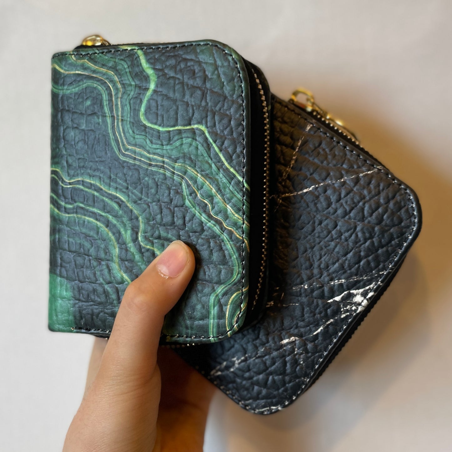 マラカイト 本革レザー スモールウォレット - Dark Green Malachite