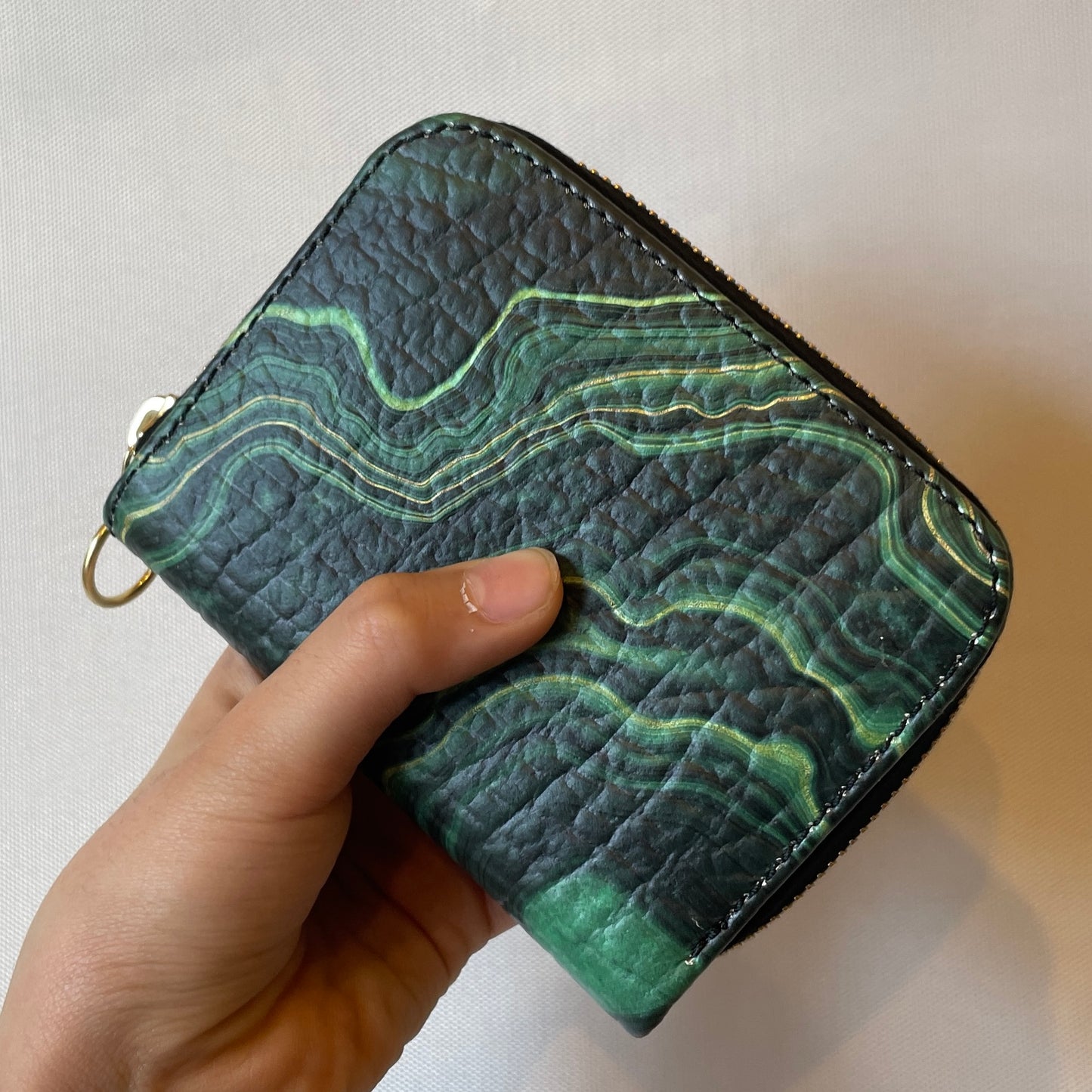 マラカイト 本革レザー スモールウォレット - Dark Green Malachite