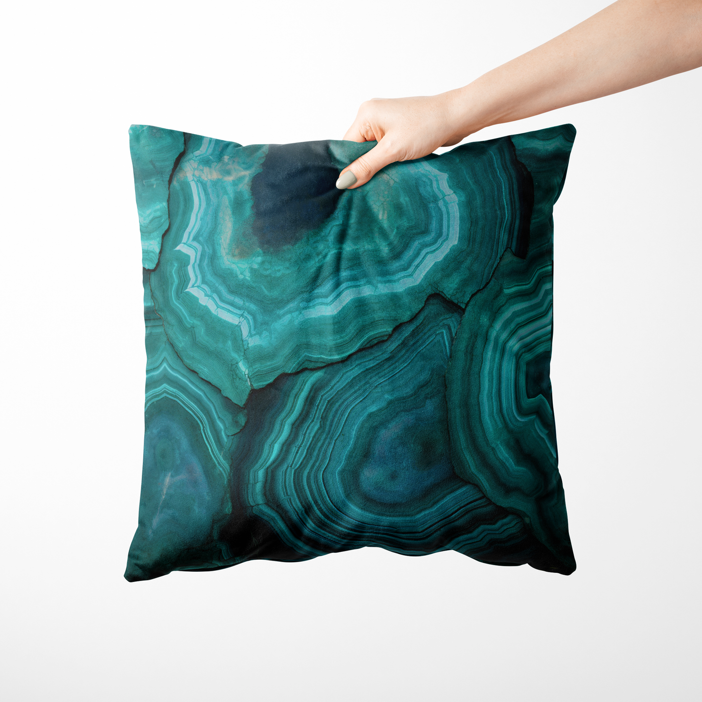 マラカイト天然石柄クッション-Teal Green Malachite【IIRIDO (イリド)- 石のない石屋】